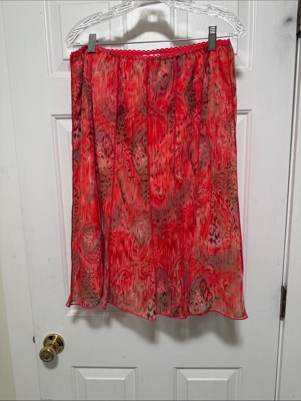 Dress Barn Coral Red Printed Midi Skirt